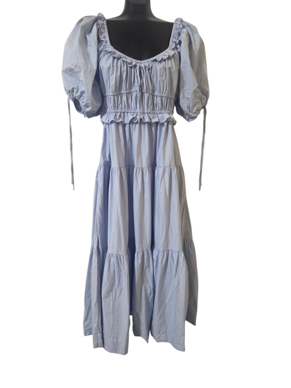 En Saison Poplin Tiered Midi Dress Puff Sleeves Cottagecore Cotton Small B25.1 - Picture 3 of 14